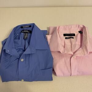 Tommy Hilfiger LandsEnd LOT Of 2 Cotton Shirt Long Sleeve Button Up Men 17 34/35